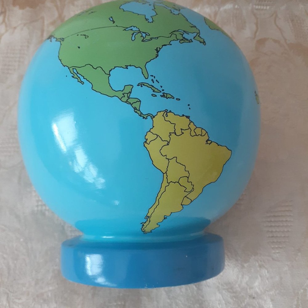 Ceramic Coin Bank World Map Globe - Picture 3 of 5